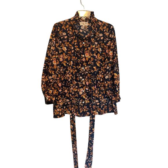 Mille Resort and Travel 100% Cotton Blouse Navy Moody Floral Size Small - Picture 2 of 12